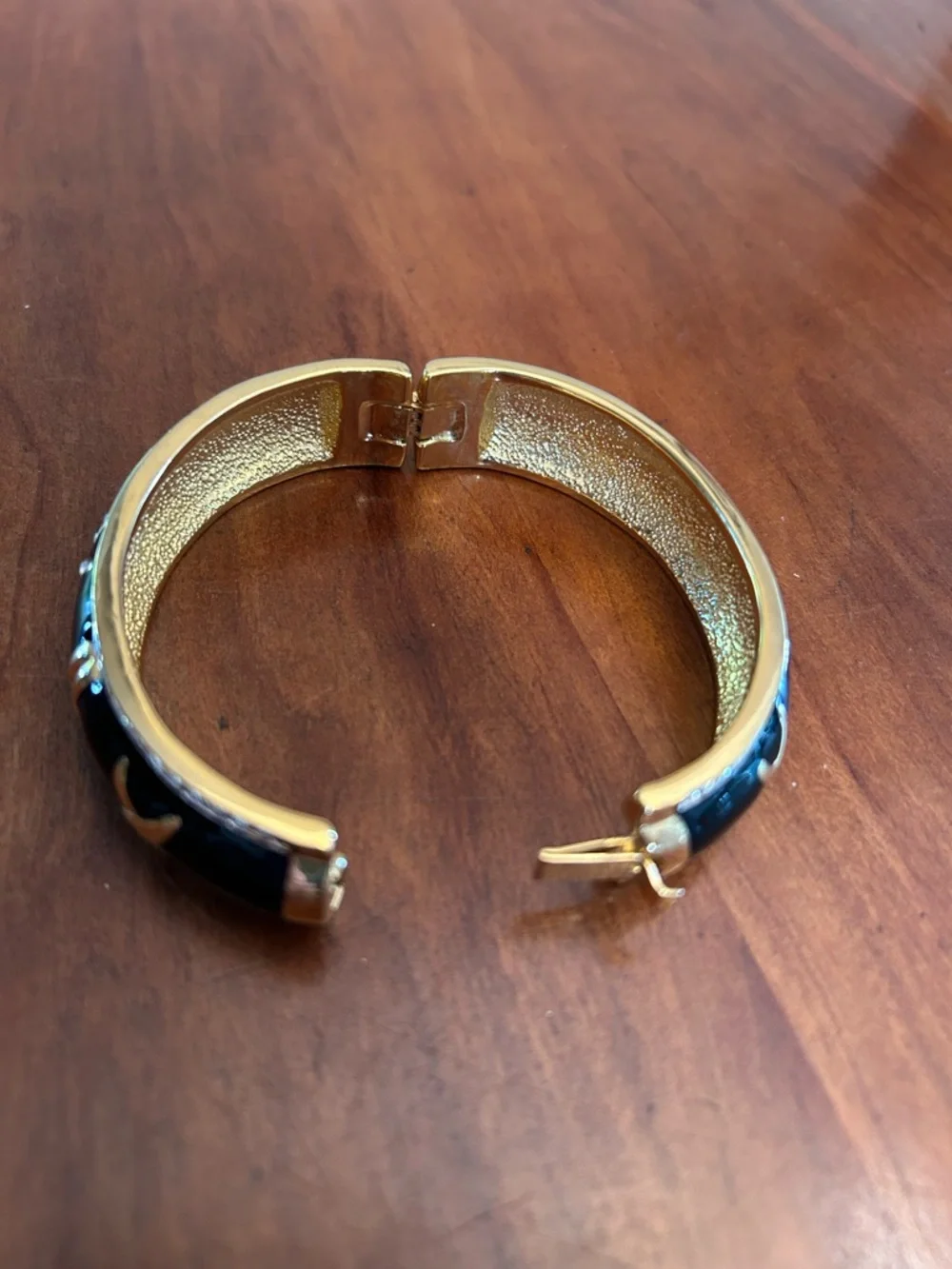 Gold-Tone Black Enamel X Accent Bangle Bracelet